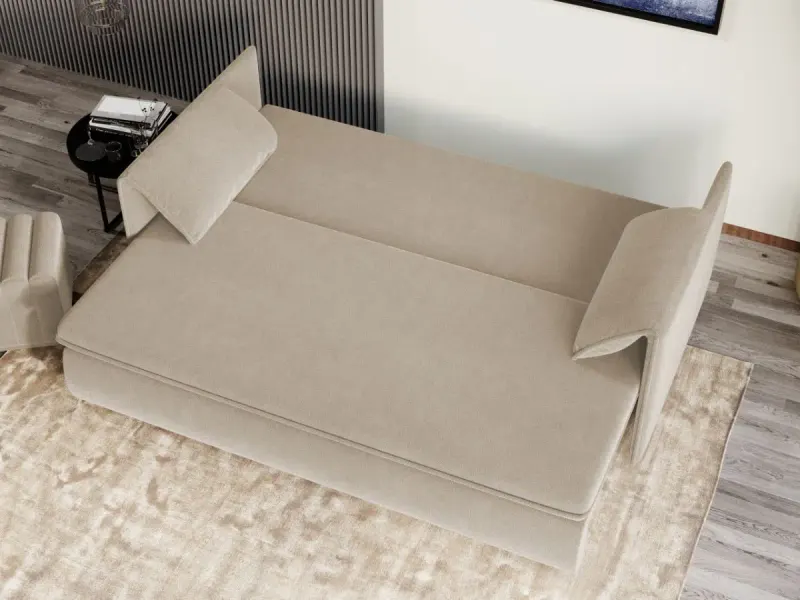 Canapea Extensibila Vanilla Stofa Catifea Crem — imaginea 3