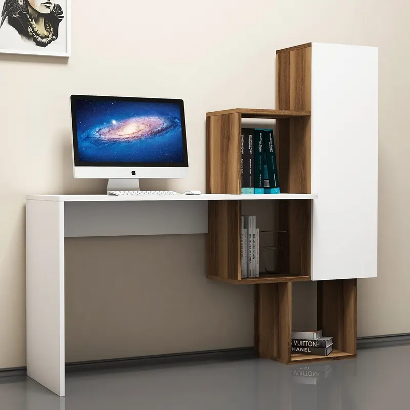 Birou cu Dulapior Acelya - Walnut, White 145 X 74.8 X 45
