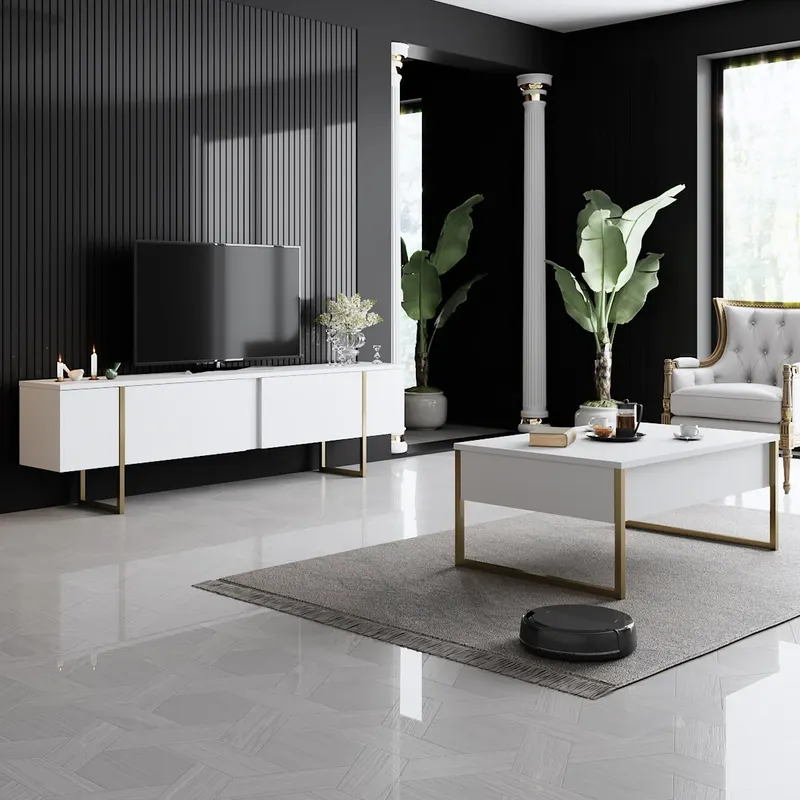 Set Mobilier Living 2 piese Luxe Set - White, Gold