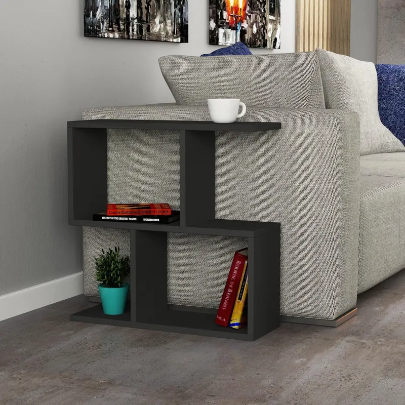 Masuta de Cafea Lateral Modern, Alb - Gri, 20x60x60 cm - Gri
