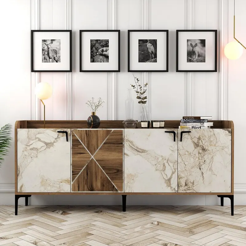 Comodă Venedik, Nuc, 35x78x180 cm - Nuc Alb