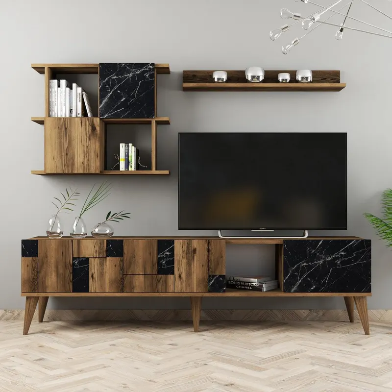 Comoda Tv Madrid TV Unit, Nuc, 34x49x180 cm - Nuc Negru