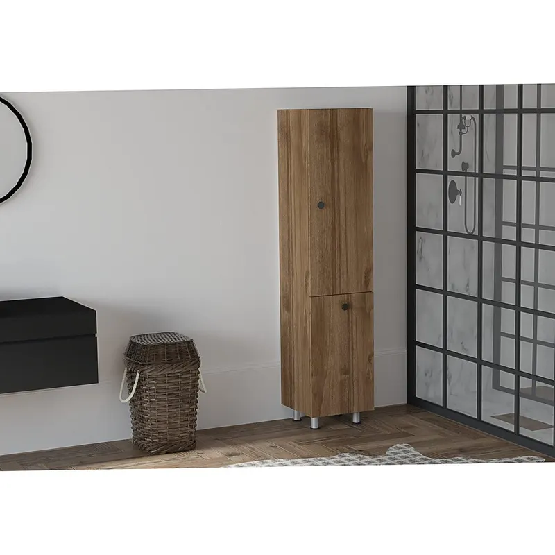 Dulap de baie Lipa cu cos de rufe, Nuc - Alb, 35x155x32 cm - Nuc