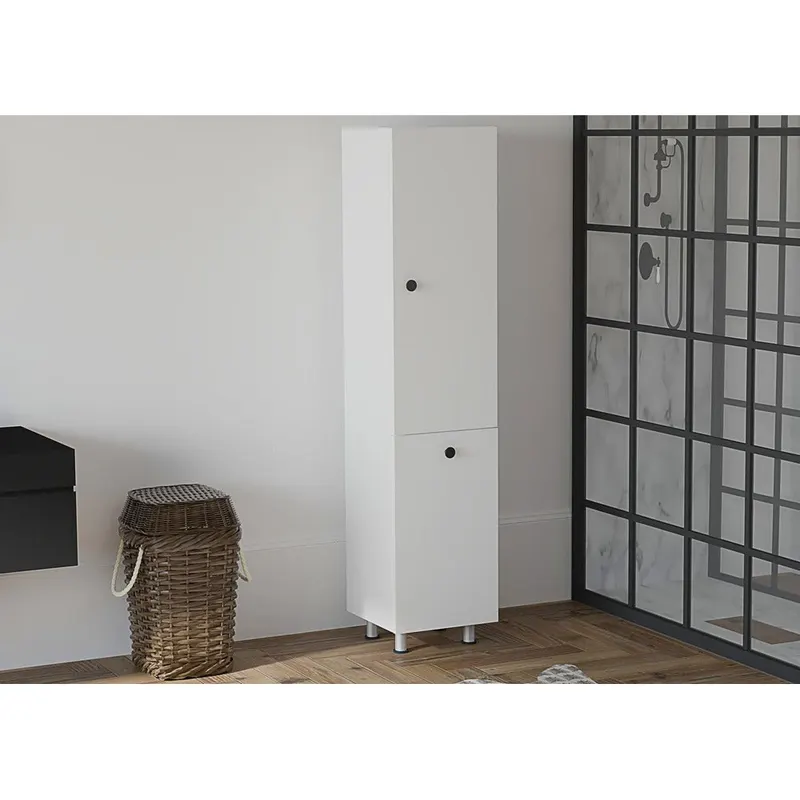 Dulap de baie Lipa cu cos de rufe, Nuc - Alb, 35x155x32 cm - Alb