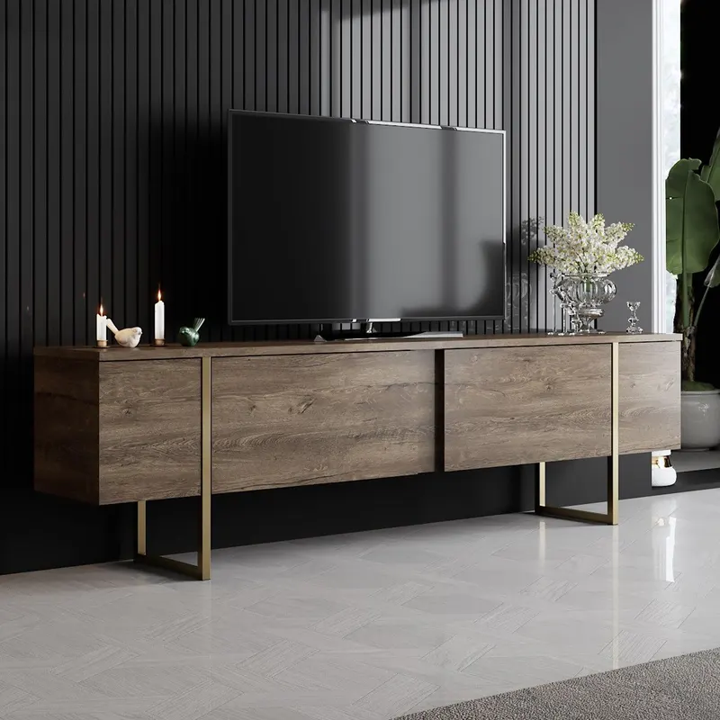 Comoda Tv Luxe TV Stand Chic, Alb Negru Nuc, 180x50x30 cm - Nuc