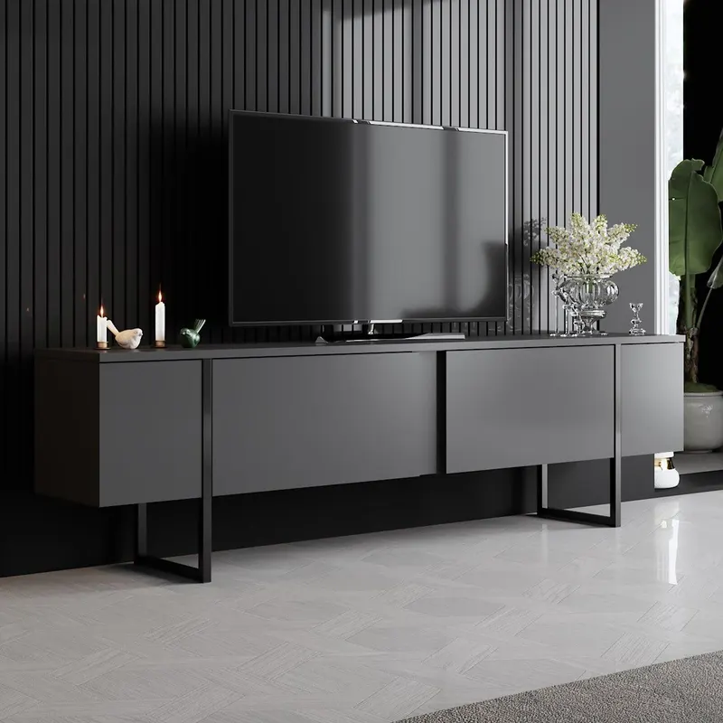 Comoda Tv Luxe TV Stand Chic, Alb Negru Nuc, 180x50x30 cm - Antracit