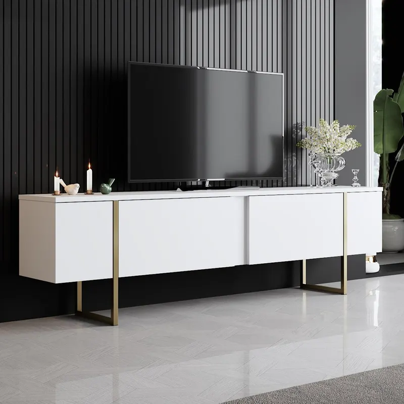 Comoda Tv Luxe TV Stand Chic, Alb Negru Nuc, 180x50x30 cm - Alb