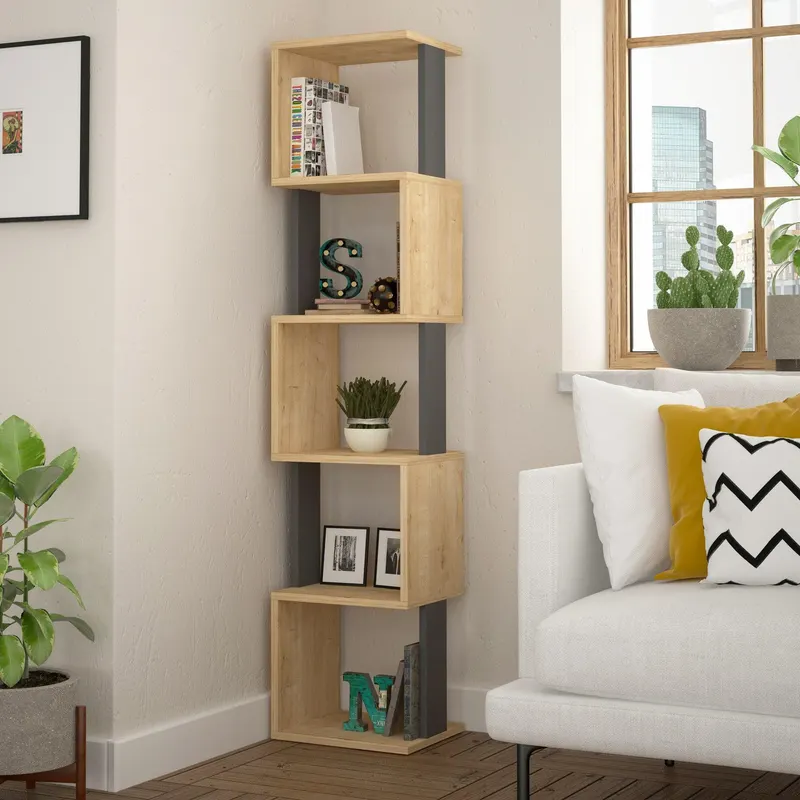 Biblioteca Slim Bran cu 5 rafturi, Bej, 35x161x30 cm - Bej