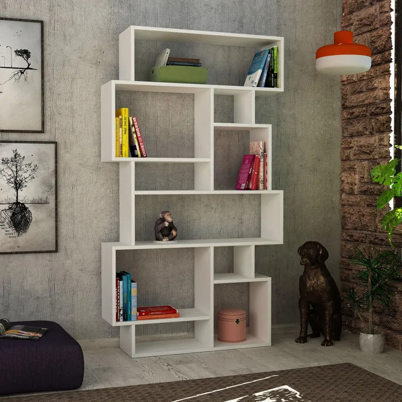 Biblioteca Karmato, Alb, 96x169x26 cm - Alb