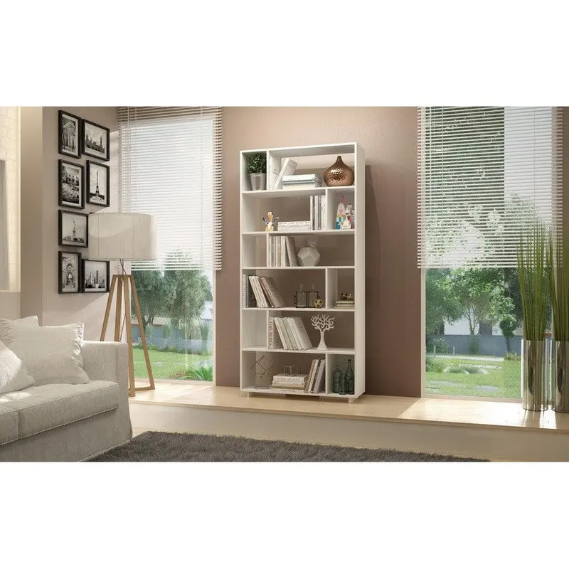 Biblioteca Aasna 7 rafturi, Alb, 90x189x25 cm - Alb
