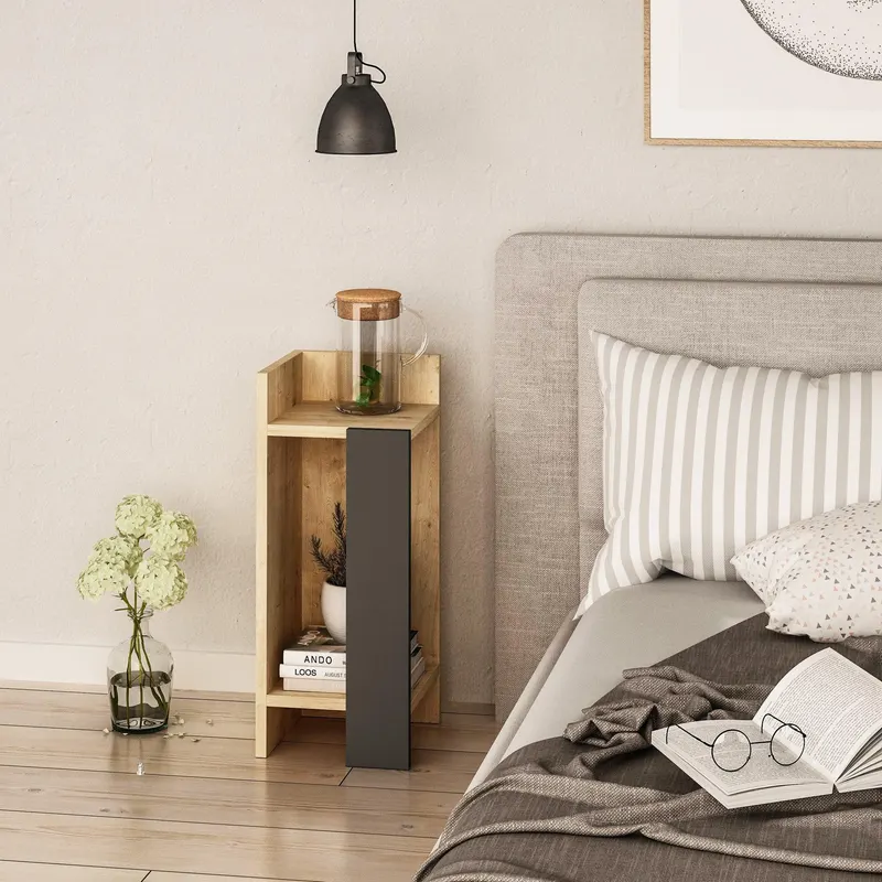 Noptiera stanga Peder, Anthracite, Stejar, 25x60x27 cm - Stejar