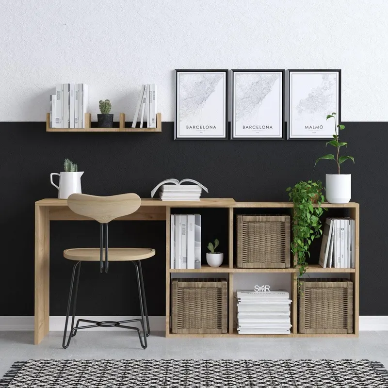 Birou Multifunctional Blake cu Rafturi, Stejar, 145x74x45 cm - Stejar