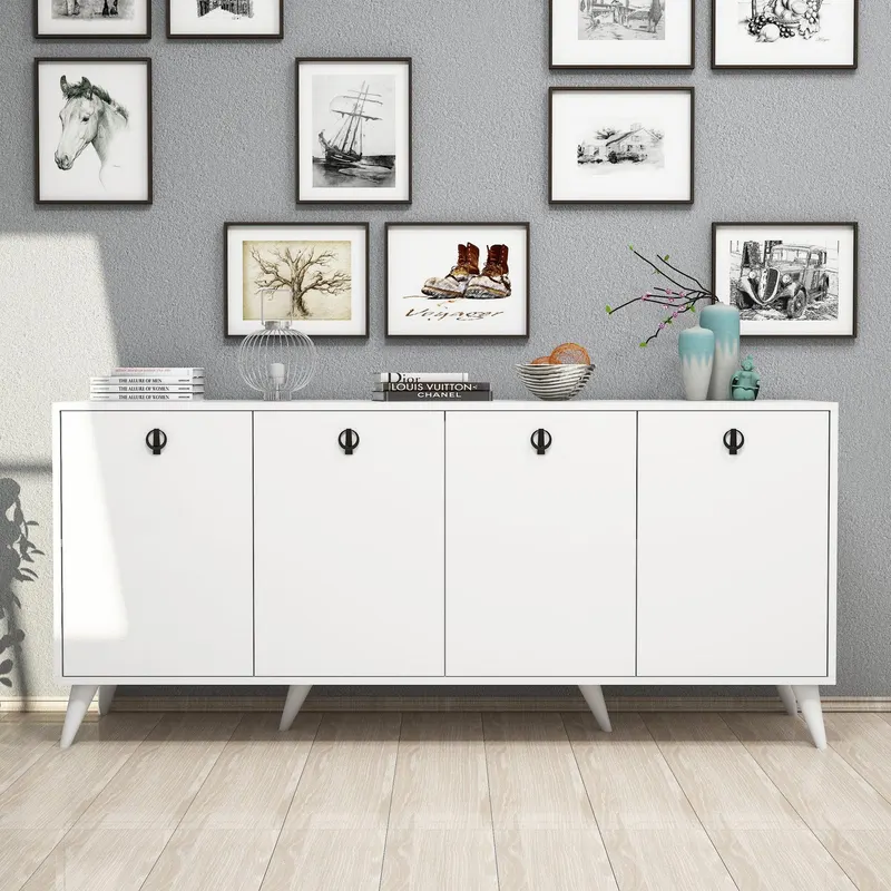 Consolă Elite Console, Alb - Negru, 180x80x45 cm - Alb