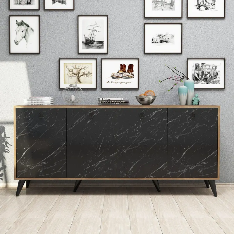 Consolă Elite Console, Alb - Negru, 180x80x45 cm - Marmură neagră