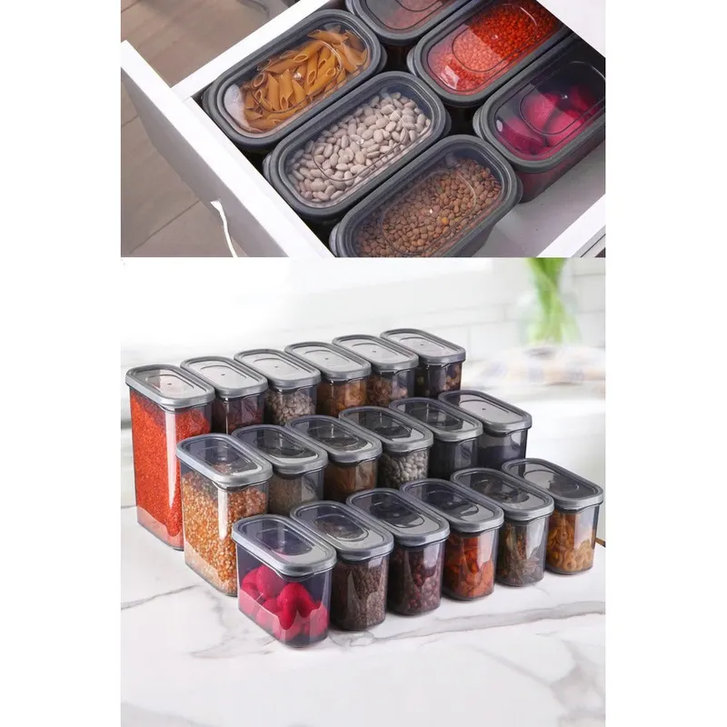 Set cutie de depozitare 18 buc, 9x17x20 cm - Gri