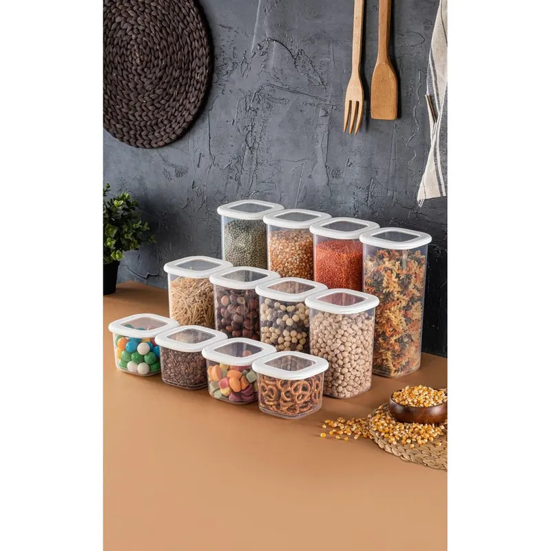 Set 12 Cutii pentru alimente, 3 marimi, 10x10x9.5 cm - Alb