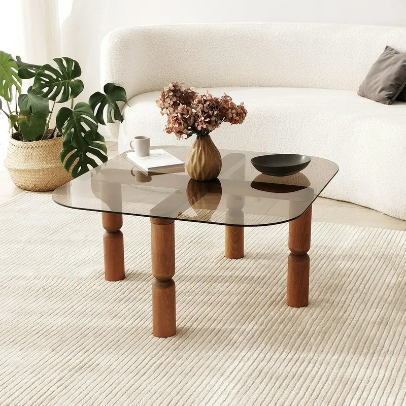 Masuta de cafea Kei Lemn Solid cu Sticla Securizata, 80x40x80 cm - Sonoma