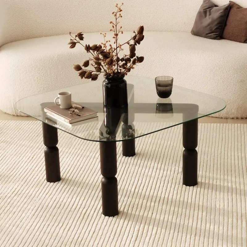 Masuta de cafea Kei Lemn Solid cu Sticla Securizata, 80x40x80 cm - Gri