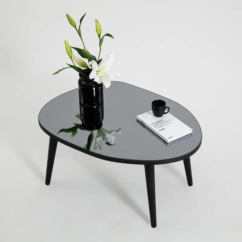 Masa de Cafea Gusto cu Sticla Securizata, Alb - Gri, 75x38x55 cm - Gri