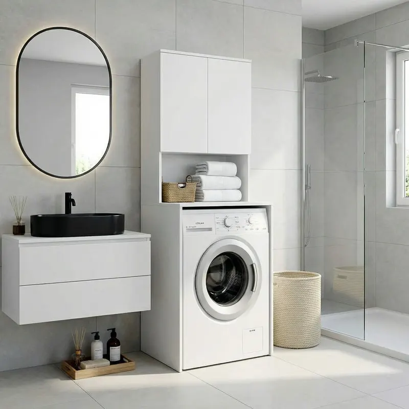 Dulap Baie ADR-482-BB-1 Home Collection® cu Loc Pentru Masina de Spalat, 3 Rafturi, 2 Usi, Alb, 65x182x60 cm - Alb
