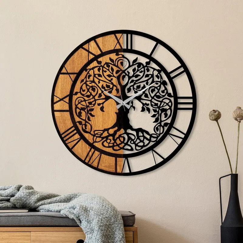 Ceas de perete decorativ din lemn Wooden Clock , Nuc, 56x56 cm - Nuc