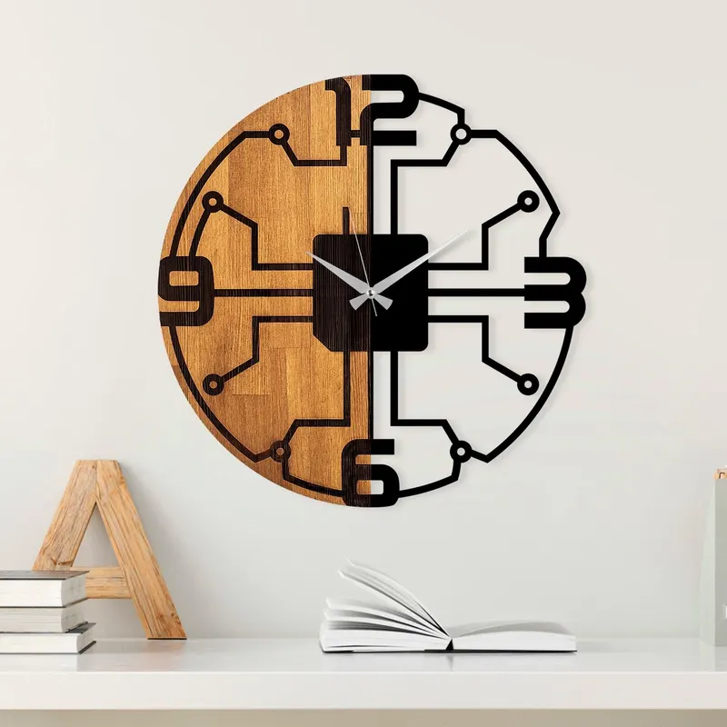 Ceas de perete decorativ din lemn Wooden Clock - 61, Nuc, 56x56 cm - Nuc