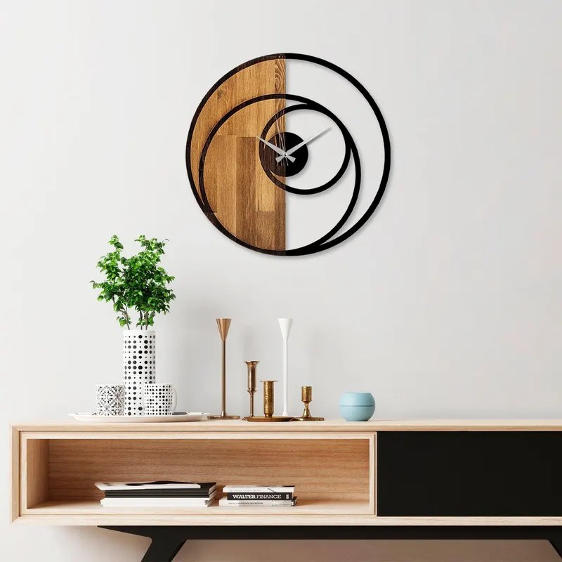 Ceas de perete decorativ din lemn Circle, Nuc, 56x56 cm - Maro