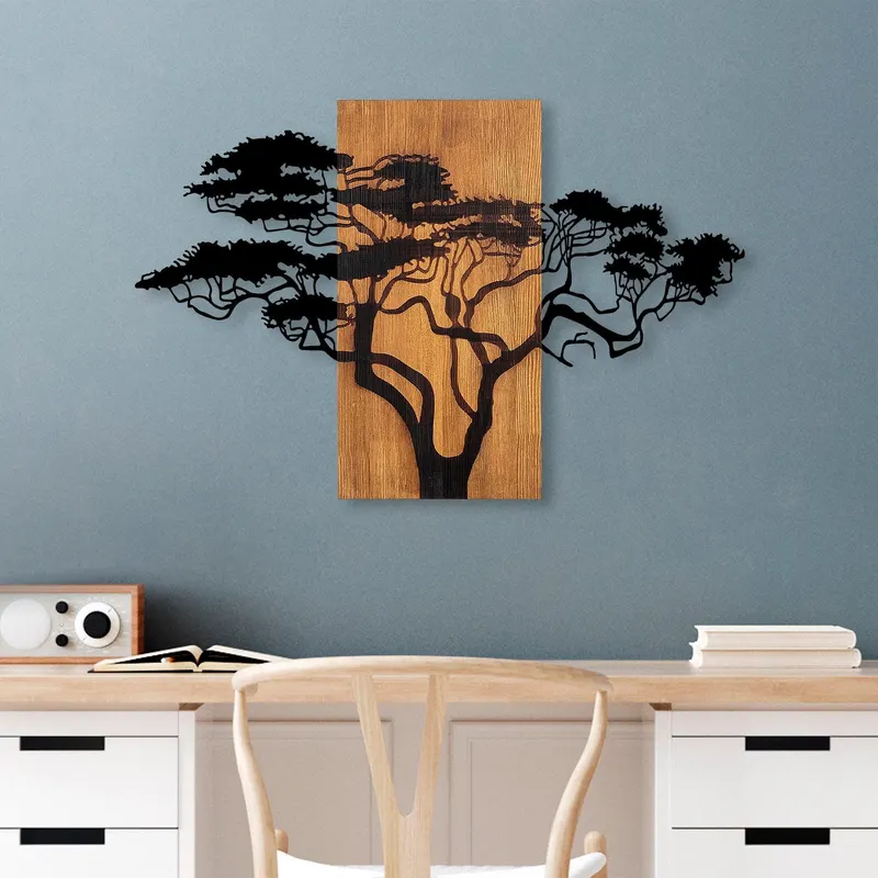 Decoratiune de perete lemn Acacia Tree - 387, Nuc, 58x90 cm - Nuc