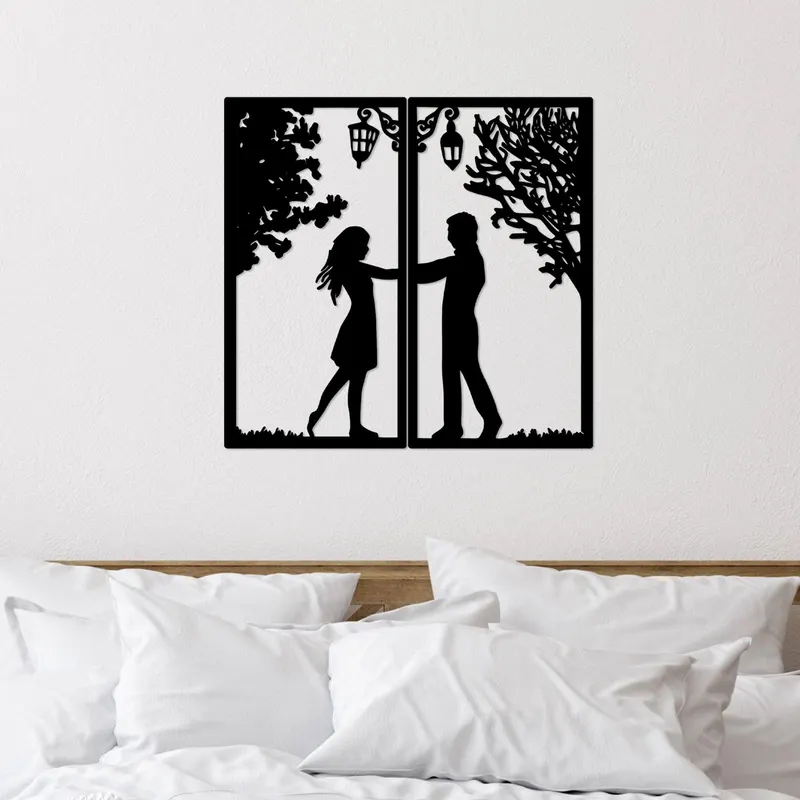Decoratiune de perete Metal Meeting With Love, Negru, 66x34 cm - Negru