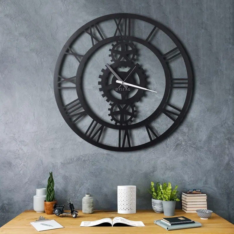 Ceas de perete Gear XL, Negru, 70x70 cm - Negru