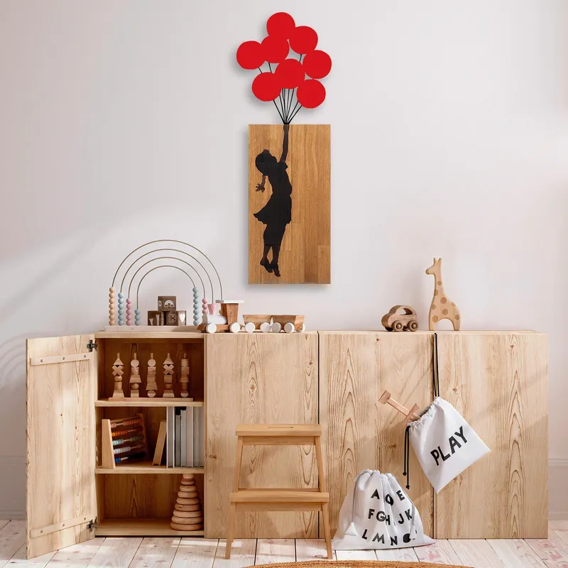 Decoratiune de perete lemn Banksy - 17, Nuc, 62x70 cm - Nuc