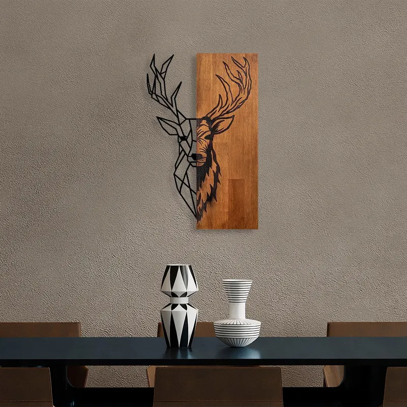 Decoratiune de perete lemn Red Deer 1, Nuc, 33x58x3 cm - Maro