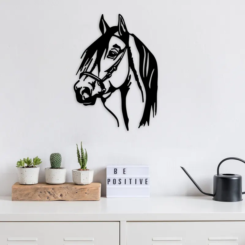 Decoratiune de perete Metal Horse Head, Negru, 55x40 cm - Negru