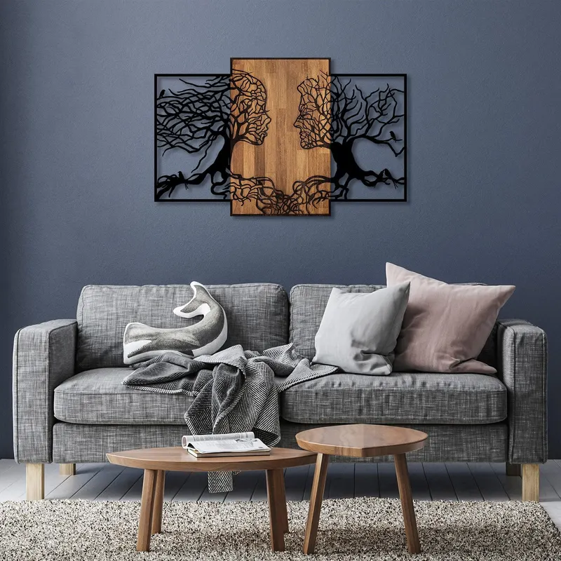 Decoratiune de perete lemn Tree Love - 312, Negru, 79x125 cm - Negru