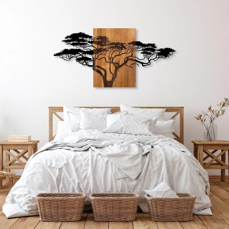 Decoratiune de perete lemn Acacia Tree - 329, Negru, 70x144 cm - Negru