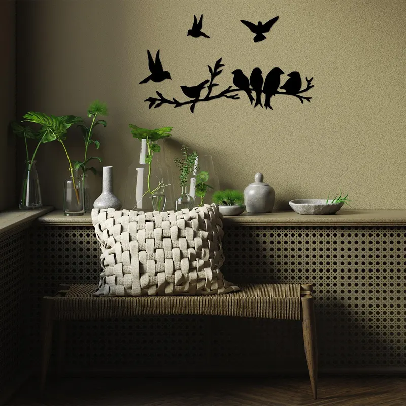 Decoratiune de perete Metal Bırd Communıty, Negru, 13x13x0.15 cm - Negru