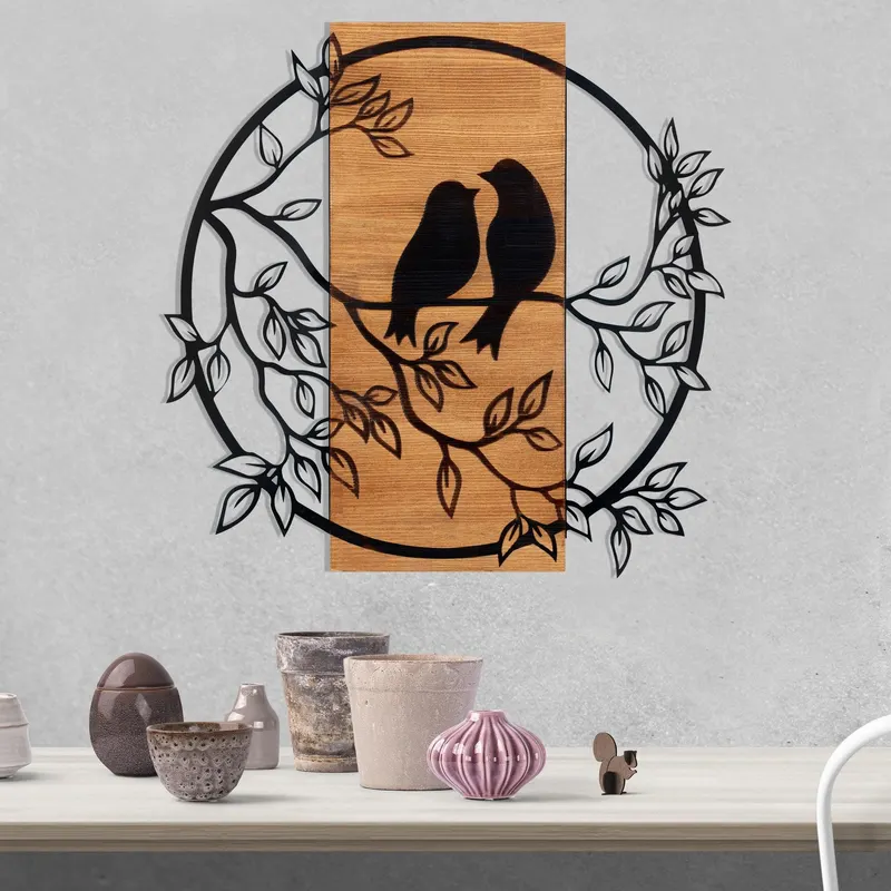 Decoratiune de perete lemn Dragostea in Aer, Negru, 60x59 cm - Negru