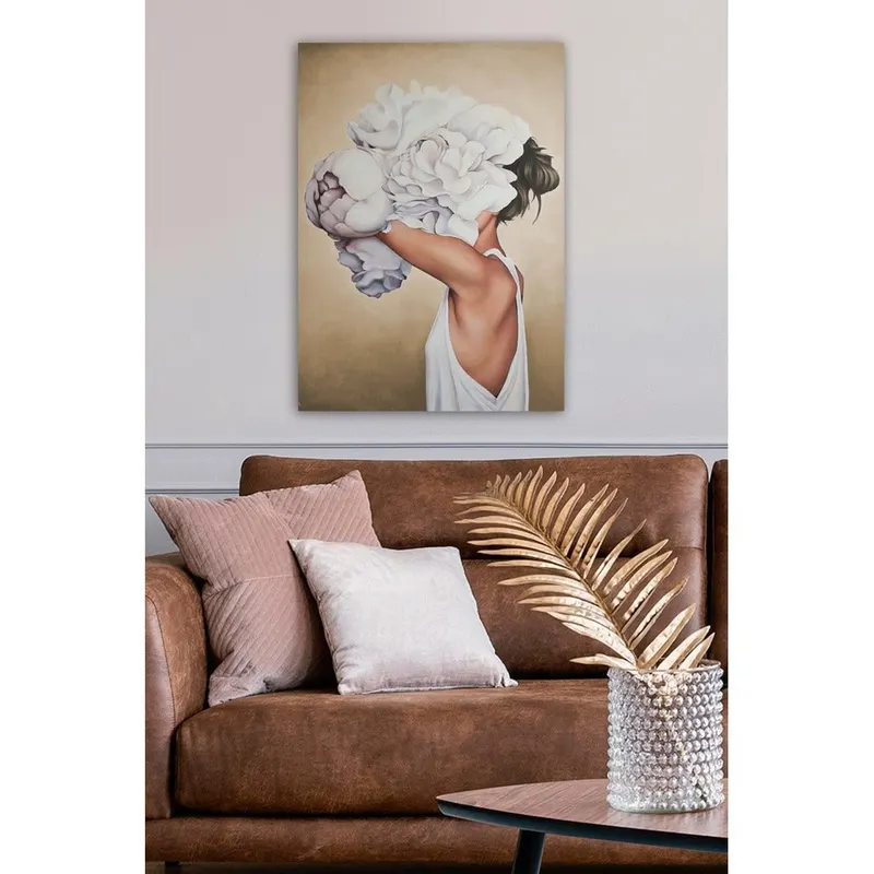 Tablou Canvas Bujor Alb, Multicolor, 70x50 cm - Multicolor