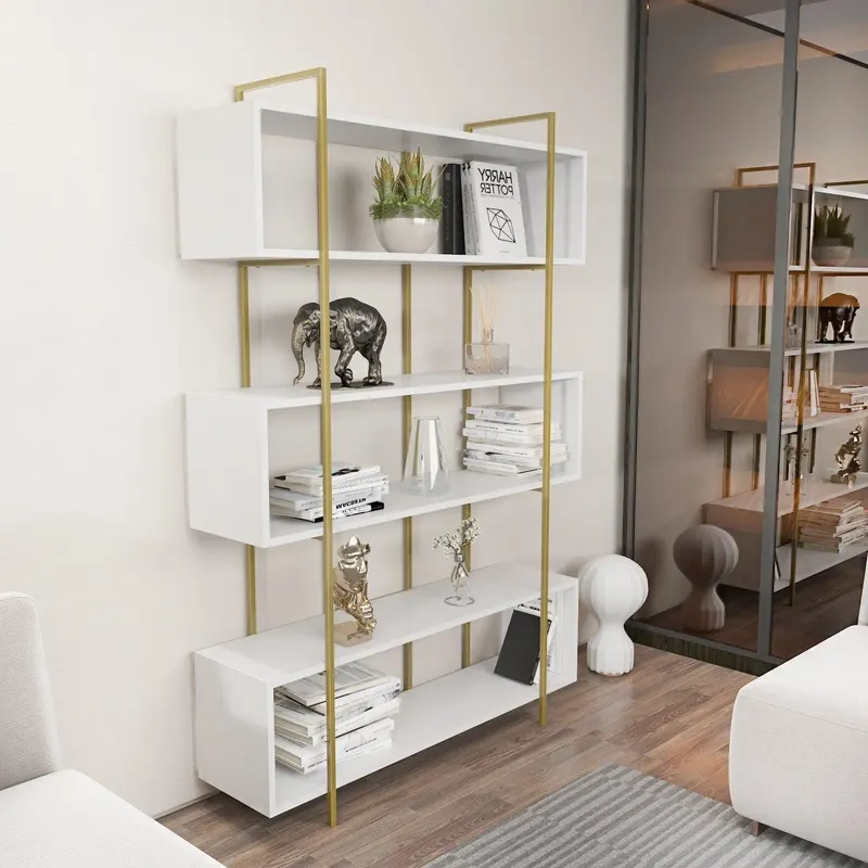 Biblioteca Hugi Lux cu 6 Rafturi, 120x180x30 cm - Auriu