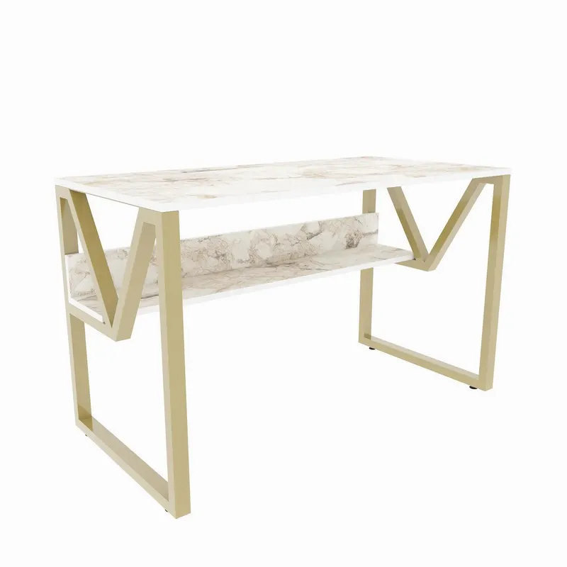 Birou Anol Elegant cu loc de depozitare, 120x73x60 cm - Auriu alb