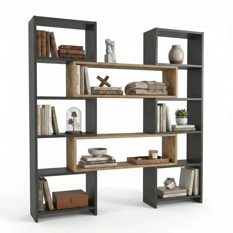 Bibliotecă de Colț Multifuncțională, 163x150x22 cm - Stejar negru