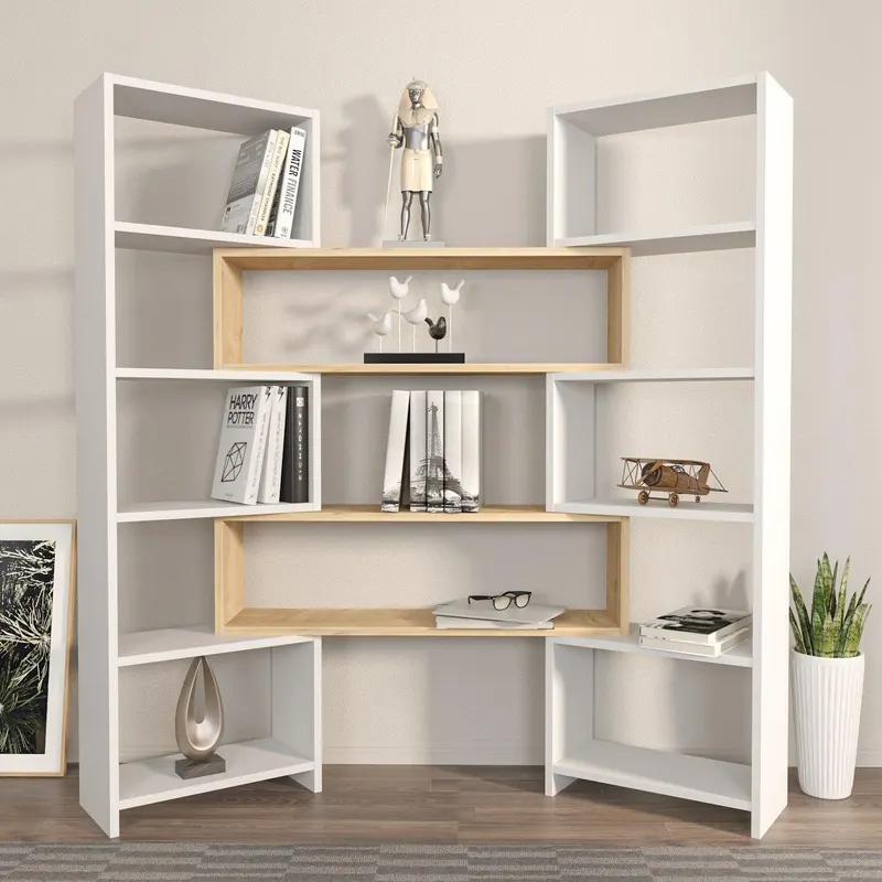 Bibliotecă de Colț Multifuncțională, 163x150x22 cm - stejar alb