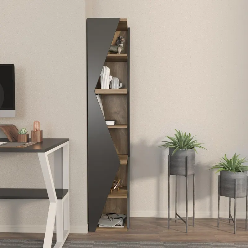 Biblioteca Rawo cu 6 Rafturi Design Elegant, 32x165x32 cm - Nuc negru