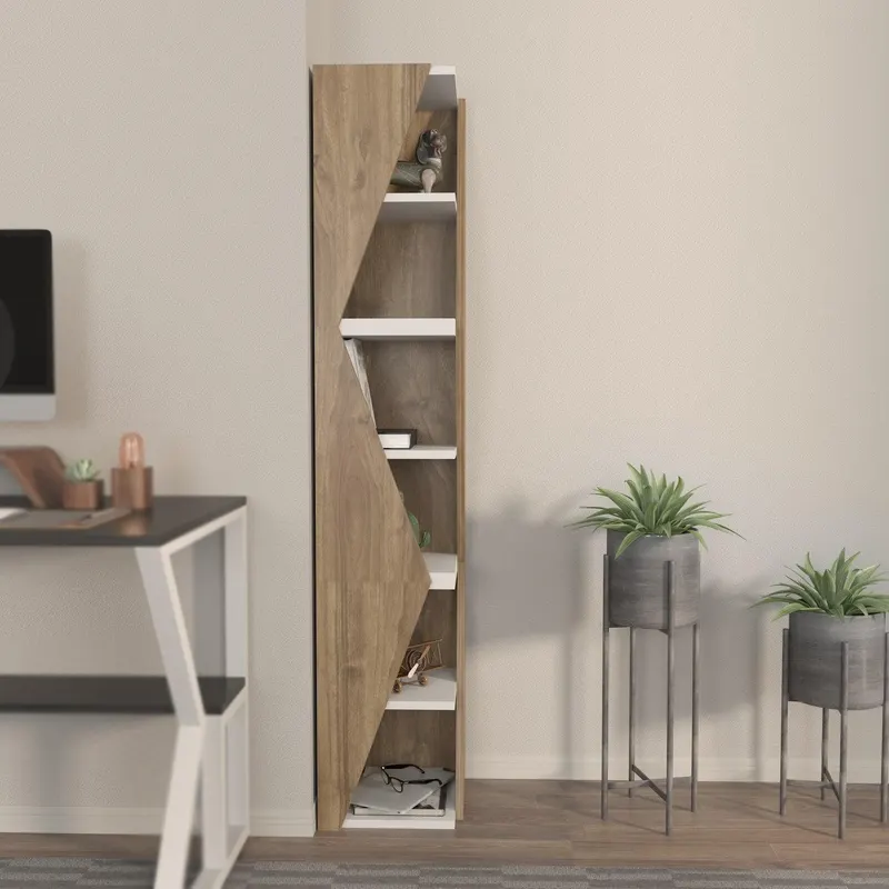 Biblioteca Rawo cu 6 Rafturi Design Elegant, 32x165x32 cm - Nuc Alb