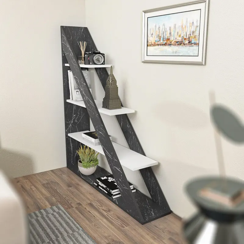 Biblioteca Pisagor cu 4 Rafturi, 120x132x25 cm - Negru