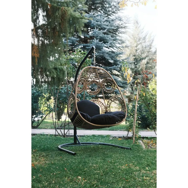 Balansoar de Gradina cu un singur loc Naso, Negru, 110x196x110 cm - Bej negru