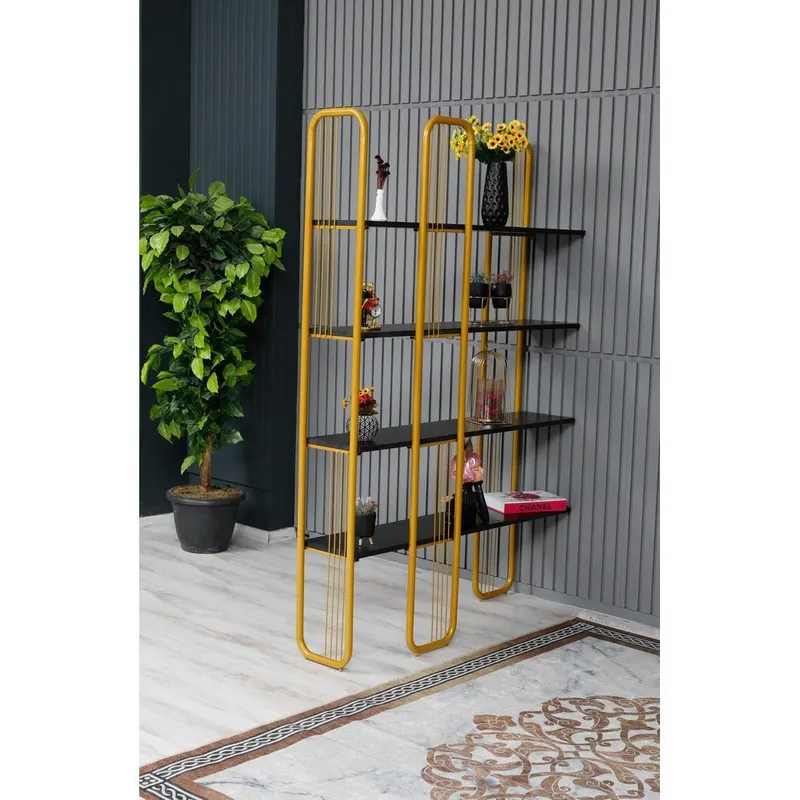 Biblioteca Sierra cu 4 Rafturi, Negru - Maro, 125x180x28 cm - Negru