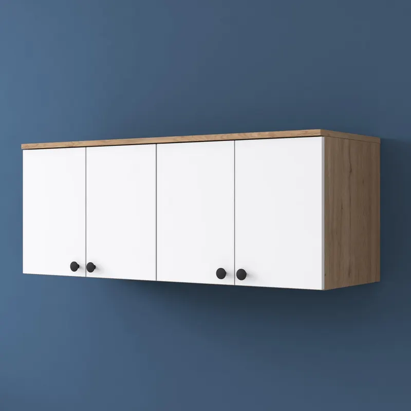 Raft de Bucatarie Nehir cu 4 Usi, Alb - Nuc, 120x47x42 cm - Nuc