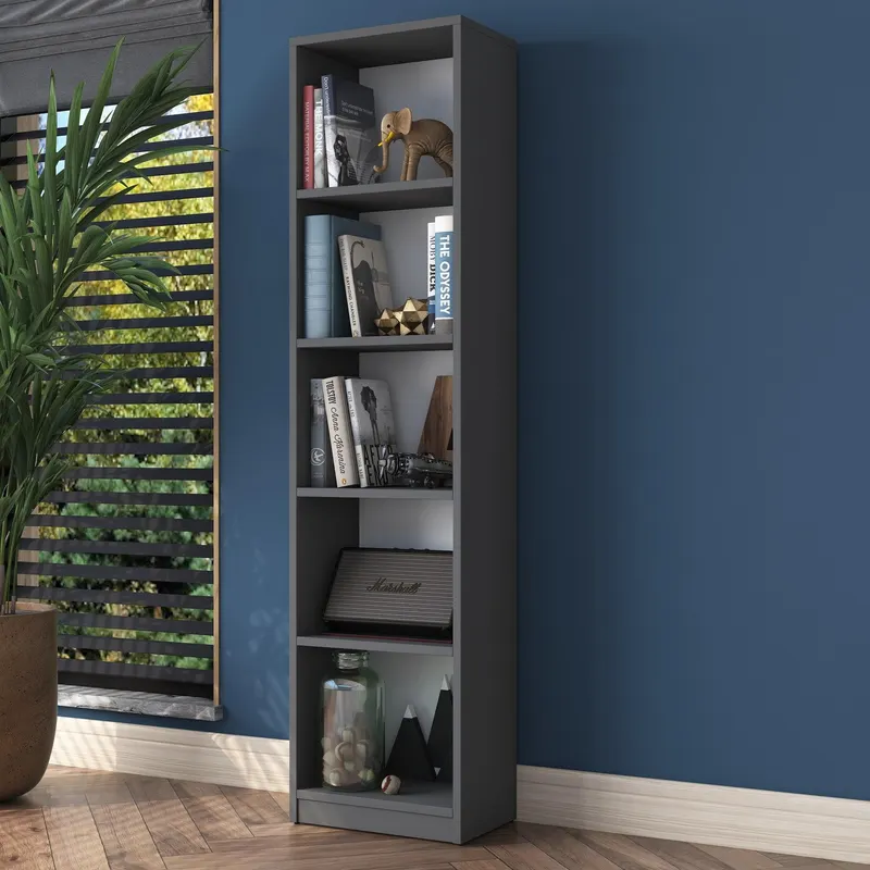 Biblioteca Mavis cu 5 Rafturi, Gri - Alb, 40x162x25 cm - Gri
