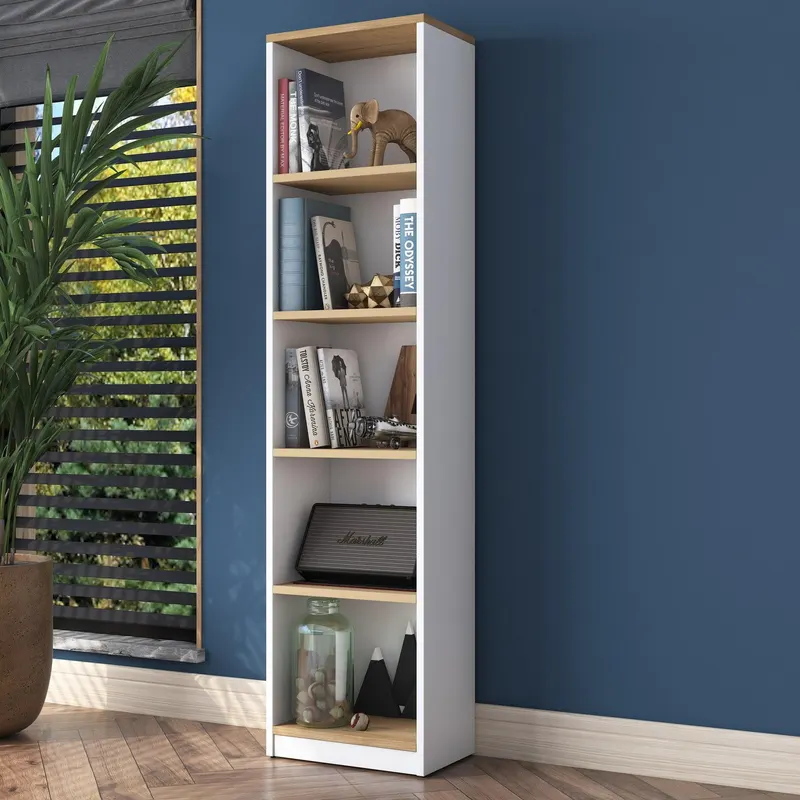 Biblioteca Mavis cu 5 Rafturi, Gri - Alb, 40x162x25 cm - Alb